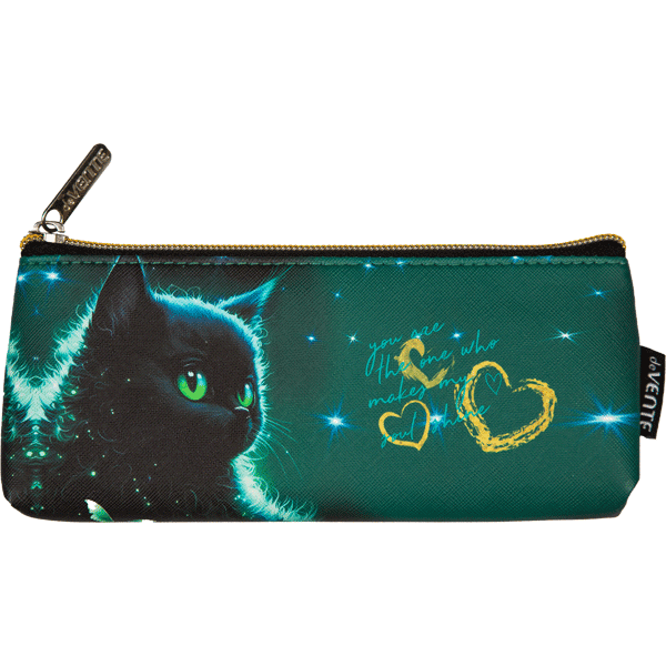 Пенал "deVENTE. Black Cat" 21x8x3,5 см, треугольный для 45 предметов, на молнии, искусственная кожа с антивандальной фактурой, с подкладом